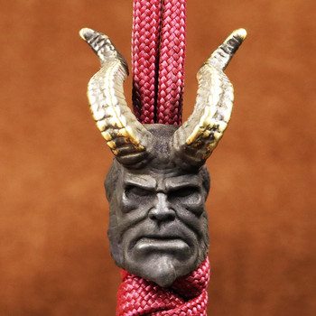 Horned Hellboy Head Sculpture Brass Knife Beads Outdoor EDC DIY Paracord Φακός Κορδόνι Κρεμαστό κόσμημα Γούρια Αξεσουάρ