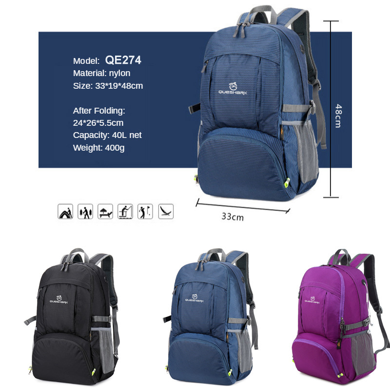 QUESHARK Rucsac profesional 40L, pliabil, rezistent la apă, în aer liber, durabil, pentru camping, alpinism, alpinism, drumeții, geantă de călătorie