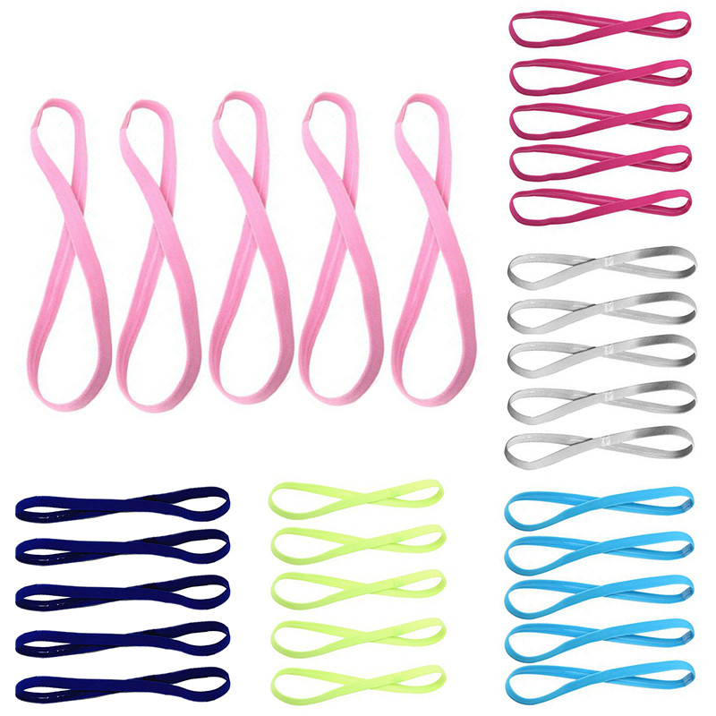 5 vnt. Candy Color Moterų Vyrų jogos plaukų juostelės Sportinės galvos juostos Neslystančios bėgimo elastinės gumos prakaito juostos Futbolo plaukų priedai