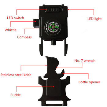 Survive Tools Survival Whistle πόρπη Multifunction Paracord βραχιόλι πόρπη με φως LED για Camping Hiking Εργαλεία EDC