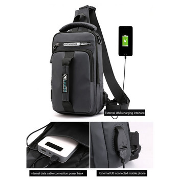 Пътуваща туристическа чанта през рамо с USB кабел Гърдна чанта за мъже, жени Тактическа водоустойчива къмпинг телефонна раница за Ipads Sling