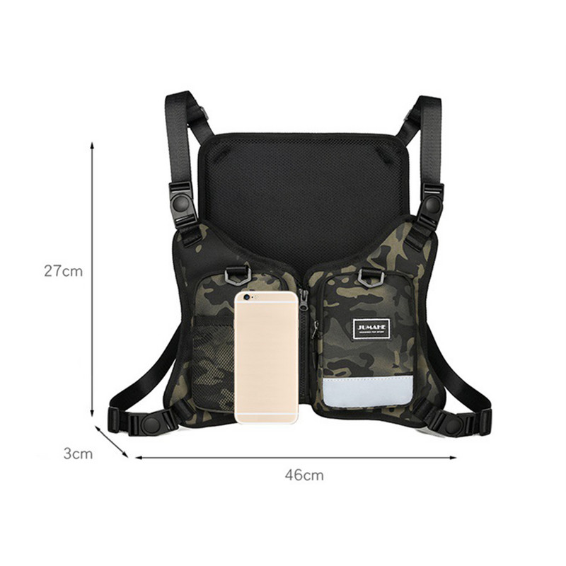 Unisex Vest taktikaline kott Moodne hip-hop tänavarõivaste rinnapuurkott, meeste rinnakott Black Bullet Vest