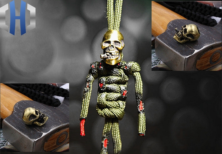 Paracord perle Mesing Pušenje Lubanja Nož Privjesak Gumb za vješanje Telefon EDC Kišobran Konop Privjesak Zip Glava Nož Perle