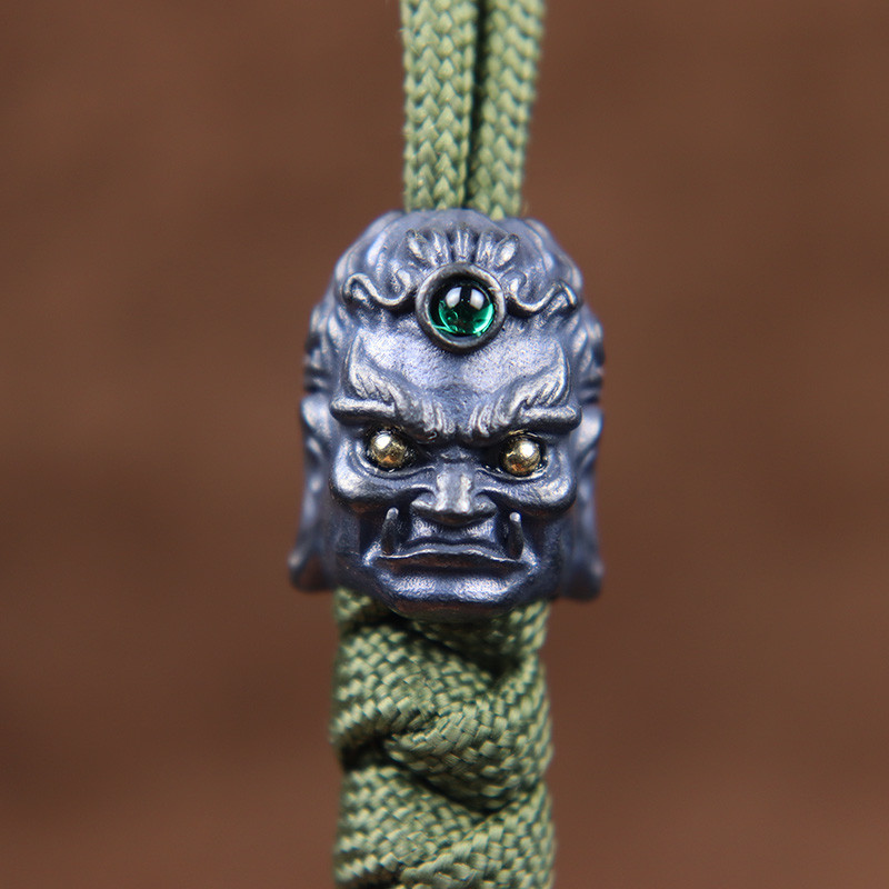 Sculptură din alamă Fudo Buddha Head EDC Cuțit Mărgele Bijuterii DIY Paracord țesut Snur Charms Accesorii Instrumente de exterior Decorații