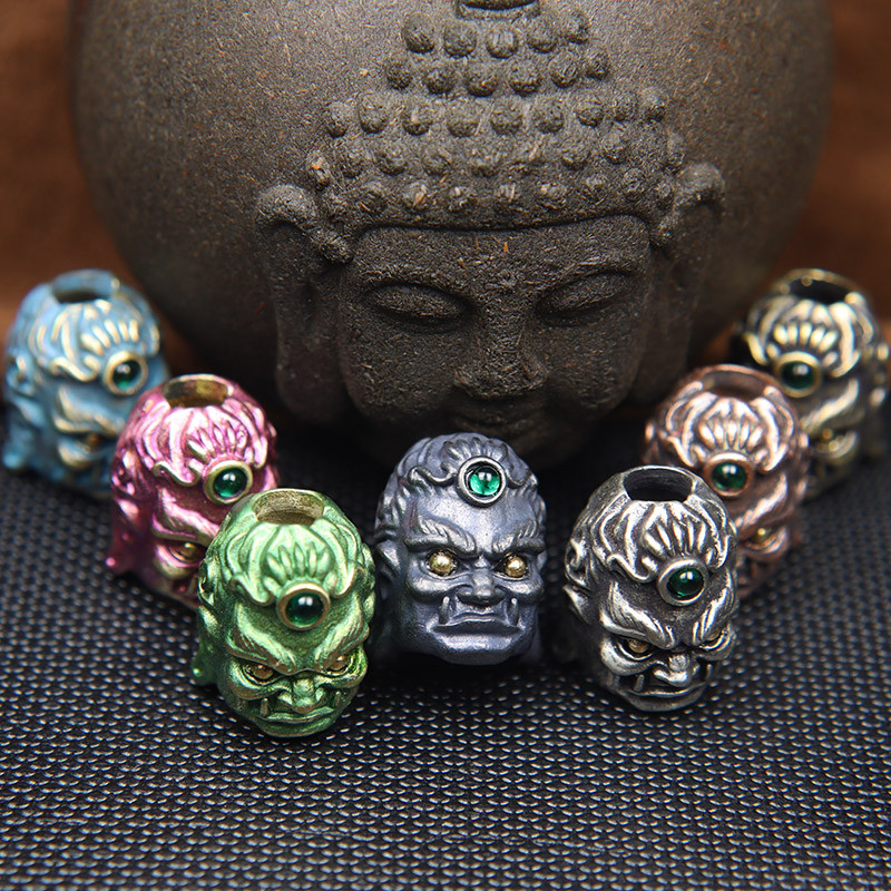 Sculptură din alamă Fudo Buddha Head EDC Cuțit Mărgele Bijuterii DIY Paracord țesut Snur Charms Accesorii Instrumente de exterior Decorații