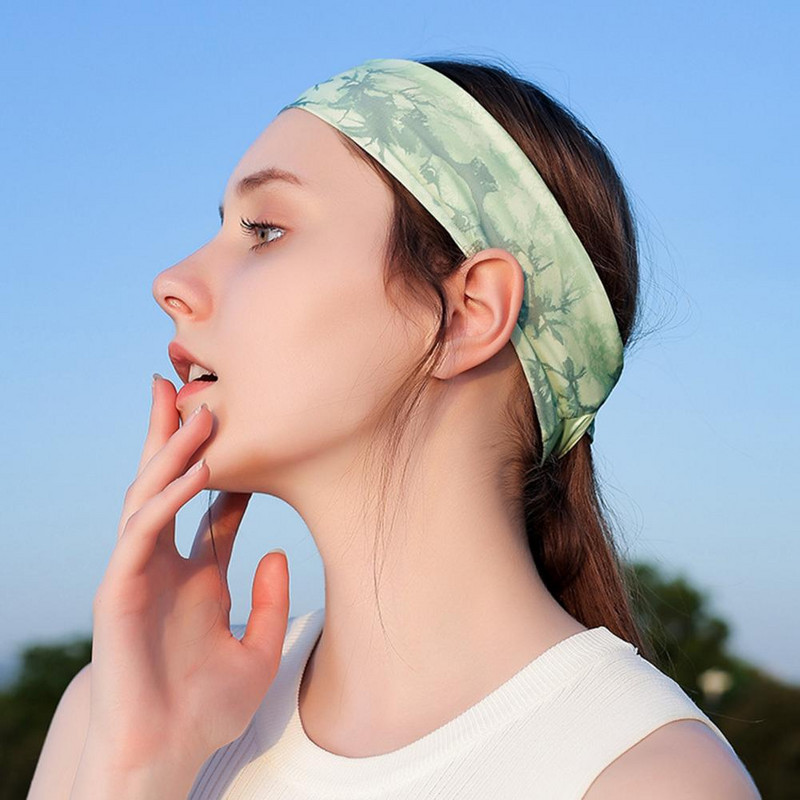 Bandă de păr pentru yoga, tipărire în stil chinezesc, vopsea cravată, elasticitate ridicată, bandă de păr pentru sport, cu uscare rapidă, bandă largă pentru yoga pentru exterior