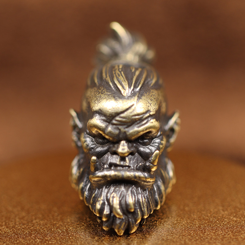 Orcish Warrior Head skulptuur messingist noa rant EDC õues DIY Paracordi tarvikud Käsitsi valmistatud kootud ripats Retro rippuv