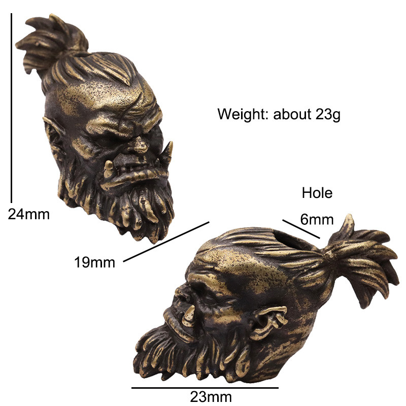Orcish Warrior Head skulptuur messingist noa rant EDC õues DIY Paracordi tarvikud Käsitsi valmistatud kootud ripats Retro rippuv
