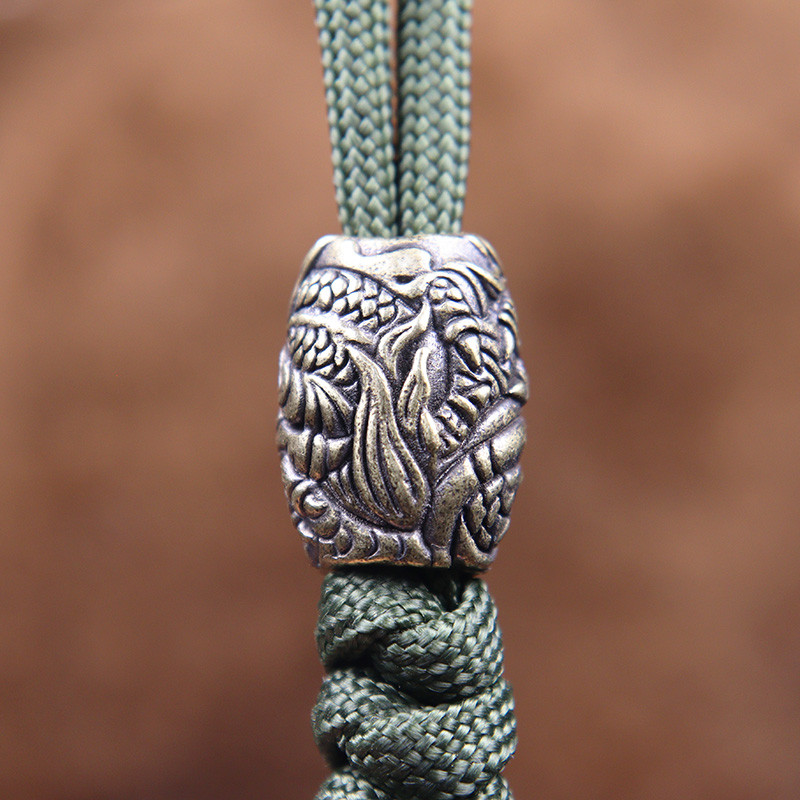 Cap de dragon din alamă sculptat cilindru umbrelă frânghie cuțit margele bricolaj paracord brățări accesorii țesute manual pandantive cu șnur