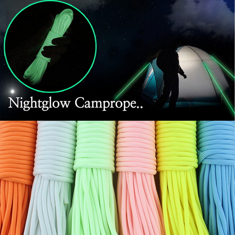 Paracord luminos de 4 mm, 9 miezuri, 550, frânghie fluorescentă în aer liber, cort din nailon, cordon de parașută strălucitor, șnur, corzi de supraviețuire pentru camping