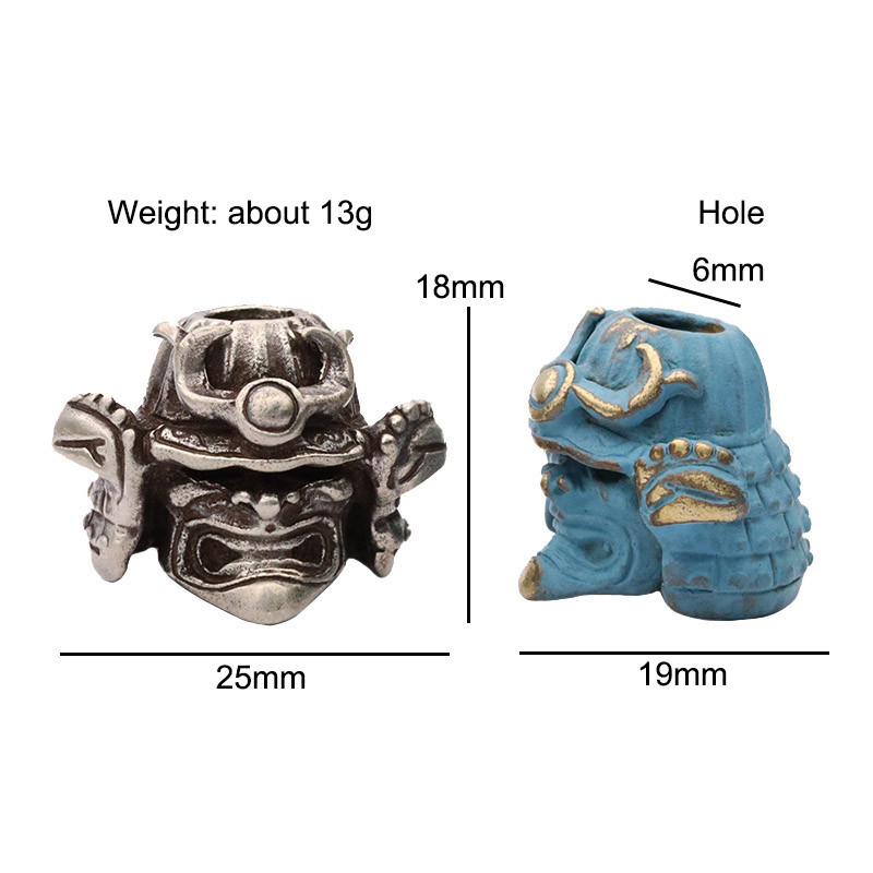 Samurai japonezi generali cască cap de craniu din alamă cuțit mărgele în aer liber EDC bricolaj paracord șnur breloc pandantiv accesorii instrumente