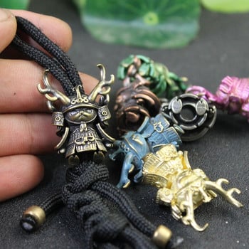 Ιαπωνικό Pirate Antlers Samurai Doll Paracord Bead Knife Lanyard Brass Charms EDC DIY βραχιόλι αξεσουάρ για μενταγιόν με μπρελόκ