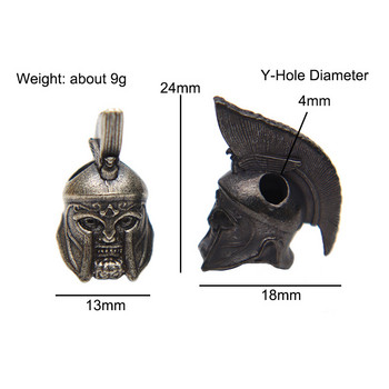 Ρωμαϊκό κράνος πολεμιστής Χάντρες μαχαιριού DIY υφαντό κορδόνι κρεμαστό κόσμημα ορειχάλκινο Spartan Knight Head Sculpture EDC Tool Charms
