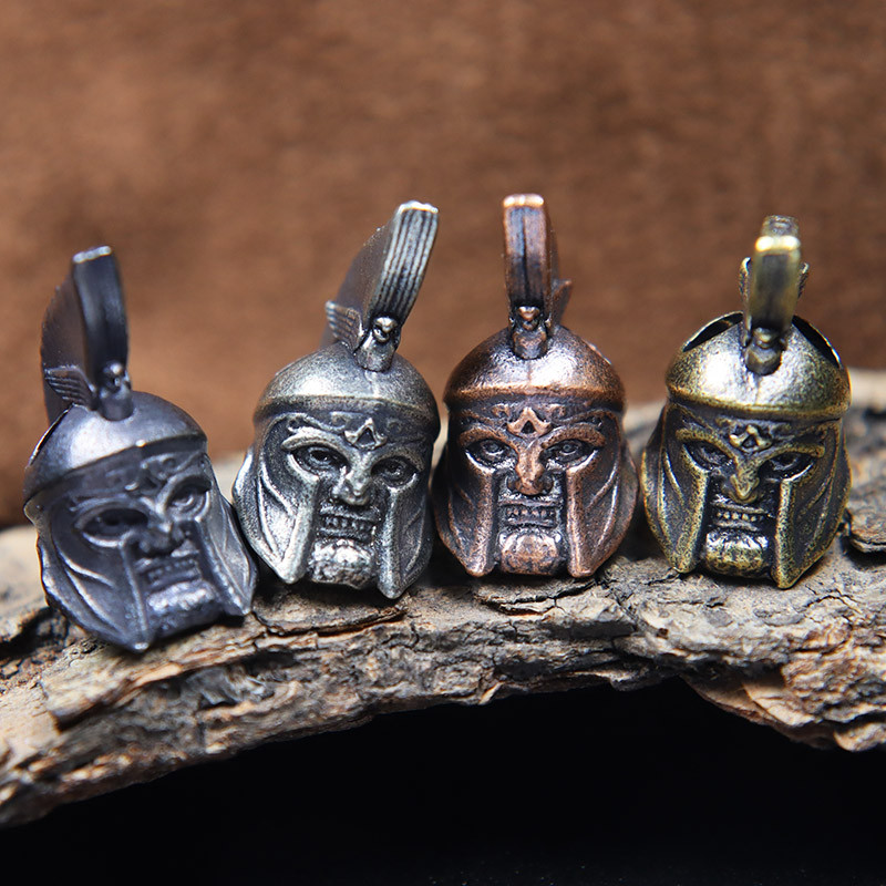 Rimski ratnik Kaciga Nož Perle DIY Paracord Pletena uzica Privjesak Nakit Mjedena Skulptura glave spartanskog viteza EDC privjesci