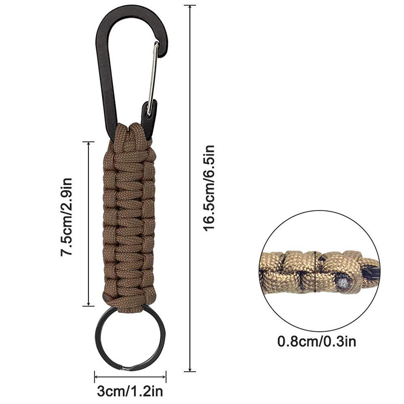 Breloc tactic Paracord cu carabinier Snur împletit militar Utilitate EDC Instrument de supraviețuire pentru chei Cuțit Echipament de camping în aer liber
