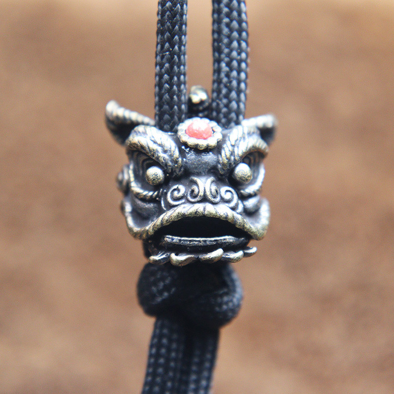 Kineski lav Dance Nož Perle Uzice Privjesci EDC Outdoor Paracord Narukvice DIY Kišobran Konop Dodaci Mjedeni Životinjski privjesci