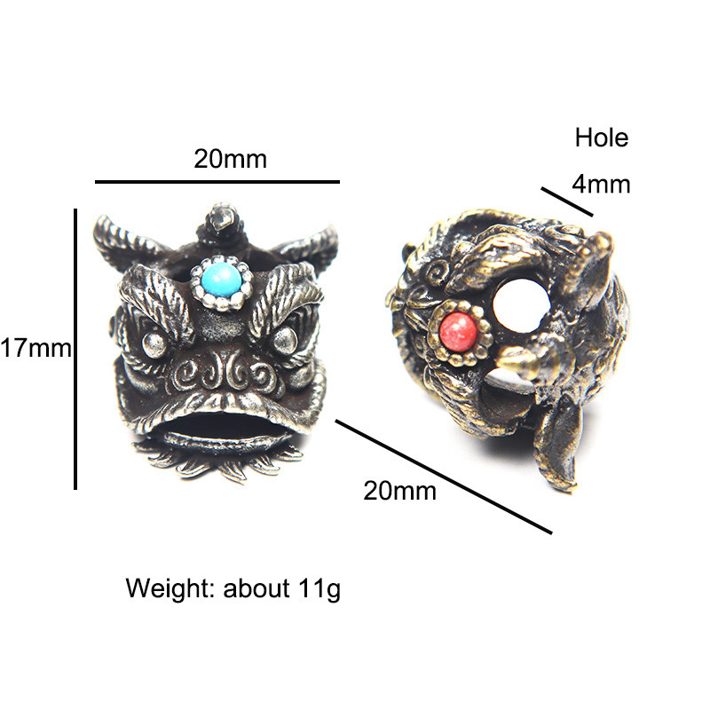 Kineski lav Dance Nož Perle Uzice Privjesci EDC Outdoor Paracord Narukvice DIY Kišobran Konop Dodaci Mjedeni Životinjski privjesci