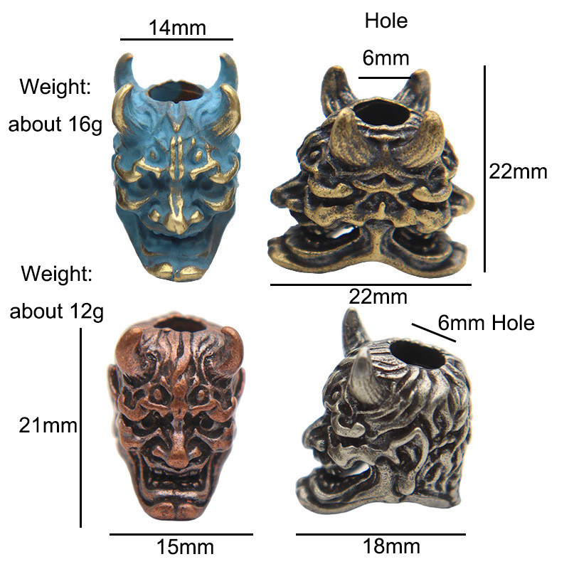 Kahepoolne Jaapani kummitus Hannya mask Messingist Paracord Noa Helmed Prajna Kolju EDC Välistingimustes DIY Vihmavarju köiega kootud tarvikud