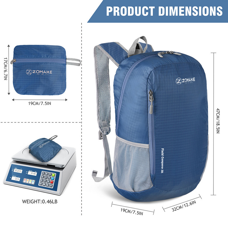 ZOMAKE Ultra pakendatav väike seljakott Ultrakerge matkareisid Matkamine Meeste Naiste veekindel kalapüügi Jalgratta kokkupandav seljakott