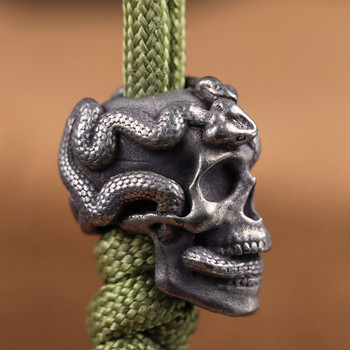 Διπλό Snake Skull Head Brass Knife Bead EDC Outdoor DIY Paracord Αξεσουάρ Υφαντό κορδόνι Κρεμαστό κόσμημα πανκ βραχιόλι Γούρια