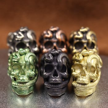 Διπλό Snake Skull Head Brass Knife Bead EDC Outdoor DIY Paracord Αξεσουάρ Υφαντό κορδόνι Κρεμαστό κόσμημα πανκ βραχιόλι Γούρια