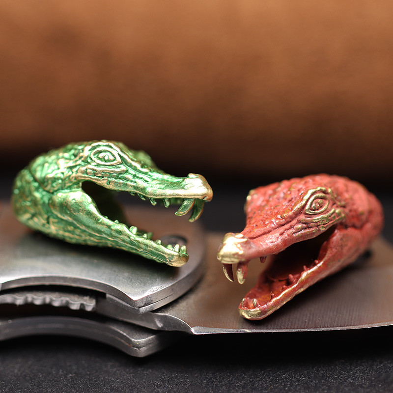 Cap de crocodil sculptat cuțit din alamă mărgele EDC în aer liber DIY Paracord Accesorii țesute șnur pandantiv bijuterii umbrelă funie agățat