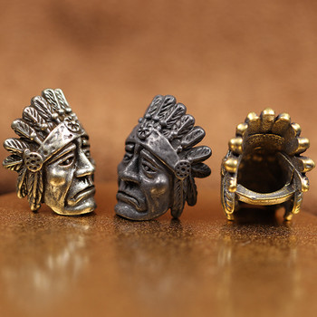 Indian Chief Head Sculpture Brass Knife Beads EDC Outdoor Tool DIY Paracord Handmade Woven Lanyard μενταγιόν Γούρια αξεσουάρ