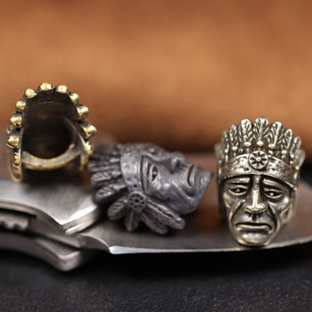 Глава на индианския вожд Скулптура Месинг Нож Мъниста EDC Инструмент за открито Направи си сам Paracord Ръчно изработени тъкани въжета Висулки Талисмани Аксесоари