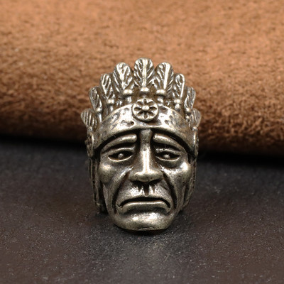 Indian Chief Head Sculpture Brass Knife Beads EDC Outdoor Tool DIY Paracord Handmade Woven Lanyard μενταγιόν Γούρια αξεσουάρ