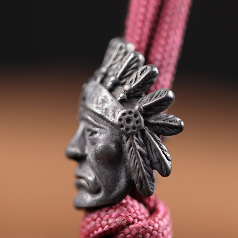 Indian Chief Head Sculpture Brass Knife Beads EDC Outdoor Tool DIY Paracord Handmade Woven Lanyard μενταγιόν Γούρια αξεσουάρ
