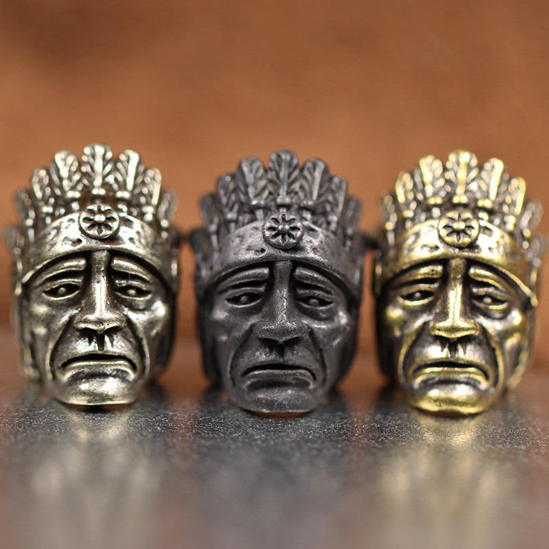 Indian Chief Head Sculpture Brass Knife Beads EDC Outdoor Tool DIY Paracord Handmade Woven Lanyard μενταγιόν Γούρια αξεσουάρ