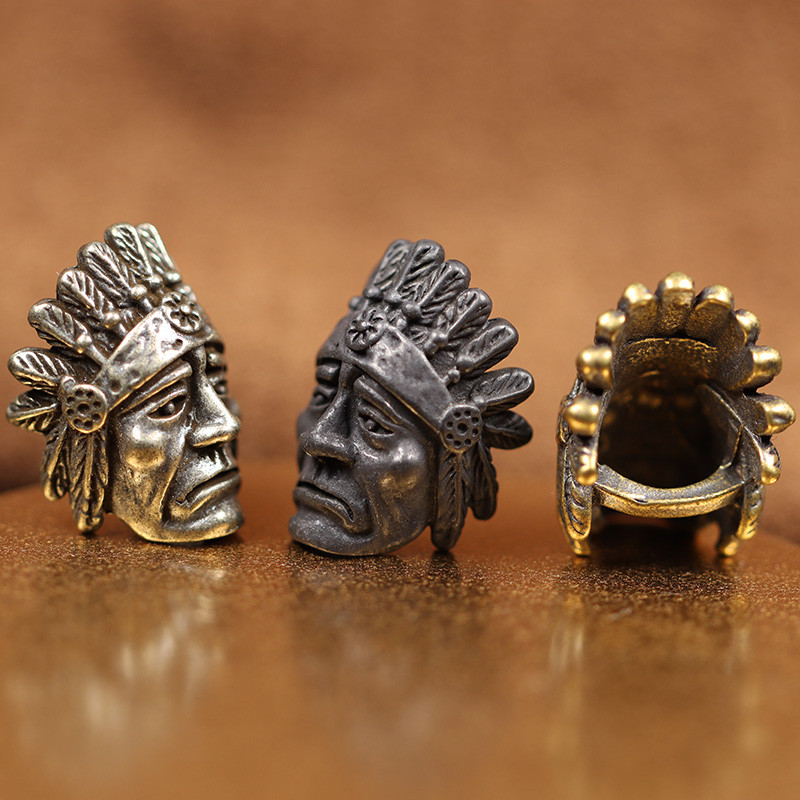 Indian Chief Head Sculpture Brass Knife Beads EDC Outdoor Tool DIY Paracord Handmade Woven Lanyard μενταγιόν Γούρια αξεσουάρ