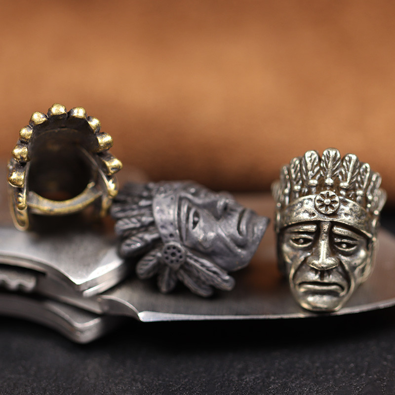 Indian Chief Head Sculpture Brass Knife Beads EDC Outdoor Tool DIY Paracord Handmade Woven Lanyard μενταγιόν Γούρια αξεσουάρ