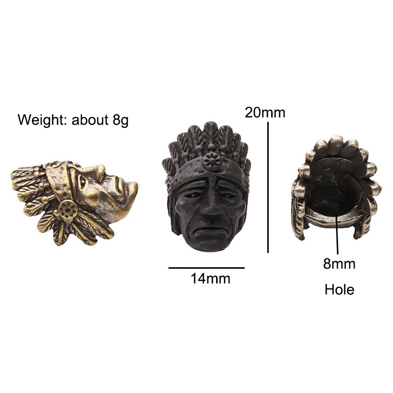 Indian Chief Head Sculpture Brass Knife Beads EDC Outdoor Tool DIY Paracord Handmade Woven Lanyard μενταγιόν Γούρια αξεσουάρ