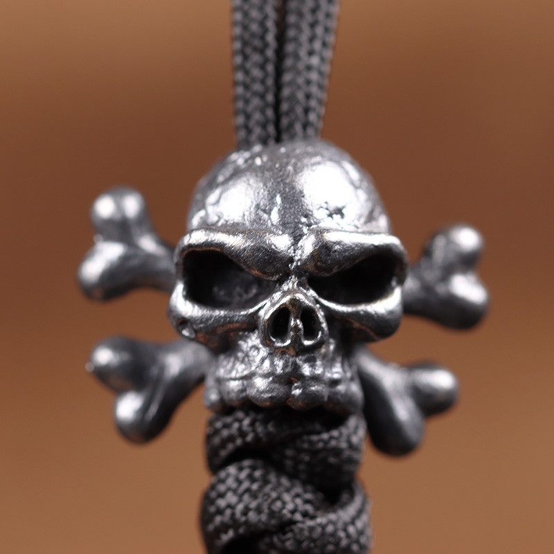 Ose negre Cap de craniu Cuțit din alamă șir mărgele în aer liber EDC DIY Paracord țesut manual șnur Pandantiv Punk Brățară Breloc Accesorii
