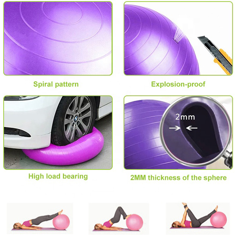 PVC jogos kamuoliukai Bola Pilates Fitball 45cm/55cm/65cm/75cm/85cm sutirštintas sprogimui atsparus namų kūno rengybos įrangos balansinis kamuolys