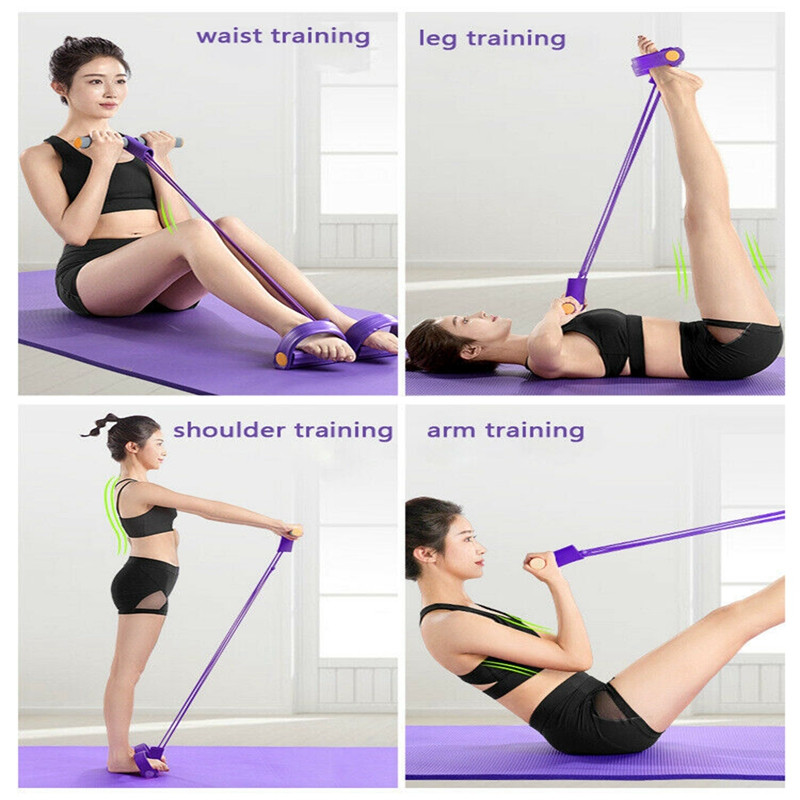 Benzi de rezistență pentru fitness în interior Echipament de exercițiu Elastic Sit Up Trage frânghie Benzi de antrenament de gimnastică Sport 4 tuburi Pedală Tractor de gleznă
