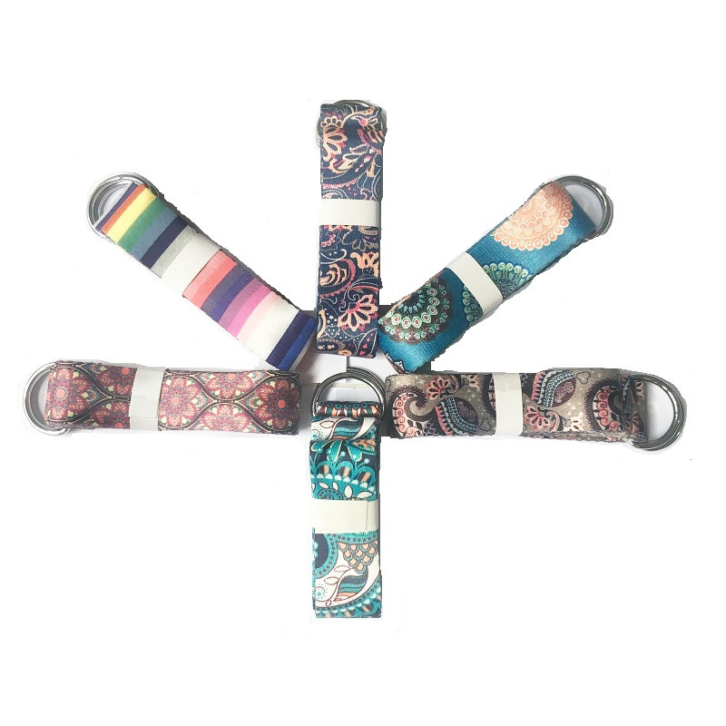 Reguleeritav joogarihm, trükitud jooga veniv rihm, pestav sportlik veniv rihm D-rõngasrihmad joogarihm Fitness köis 183x3,8 cm