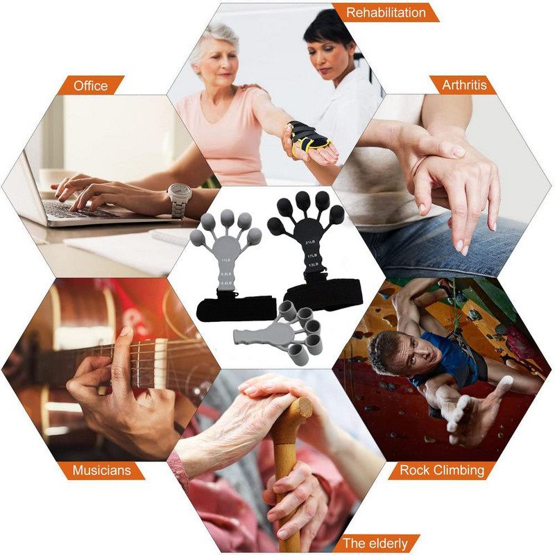 Sõrmehoidjaga patsientide kätetugevdaja kitarr Sõrmede painutamise ja pikendamise treeningseade 6 vastupidav jõutreener