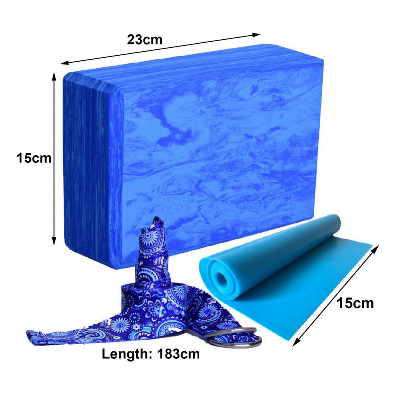3 tk/komplekti joogaklots, suure elastsusega joogapadi, veniv sinine joogapadi, jõusaaliplokid, treenimiseks mõeldud treeningkomplekt Unisex jaoks