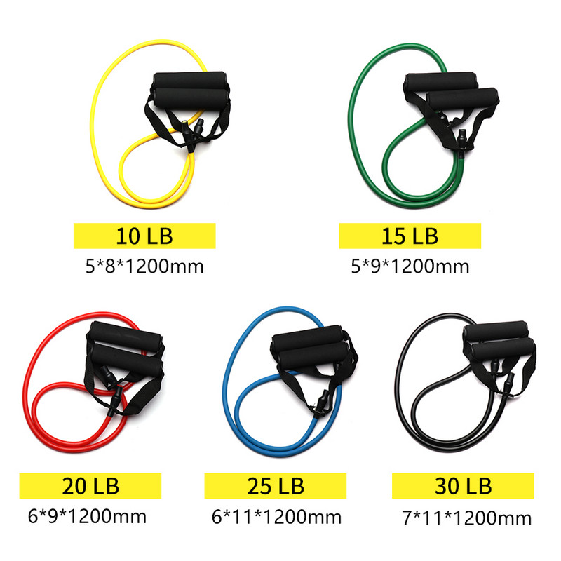 Benzi de rezistență cu 5 nivele cu mânere Antrenament Exercițiu Tub bandă Trage frânghie Fitness Benzi elastice Antrenamente Echipament de forță