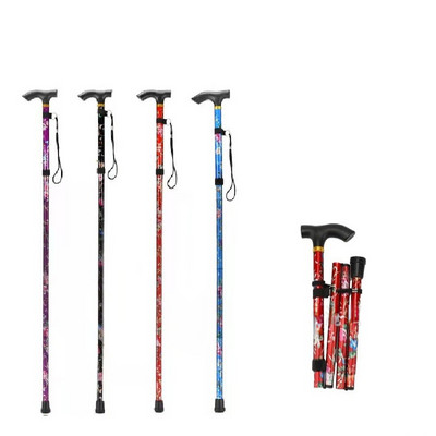 Lightweight Foldable Walking Sticks For Elderly Women Men Telescopic 93cm Adjustable Folding Floral Metal Cane Climbing Hiking