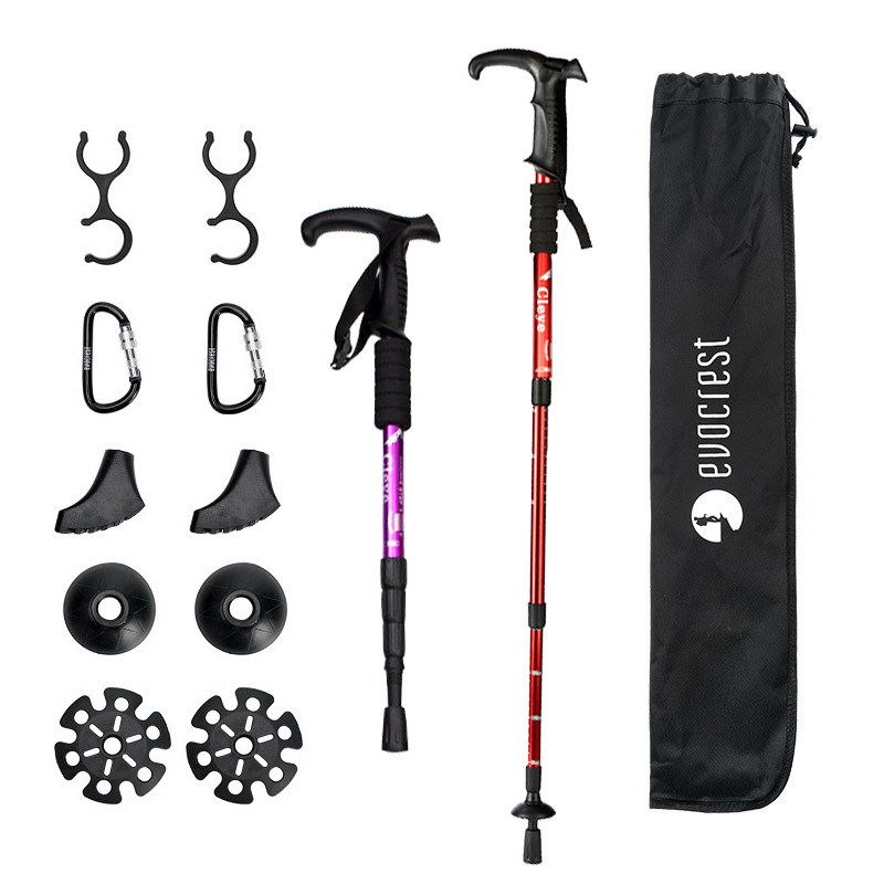 Lauko pėsčiųjų lazdos lazdelė T Rankena lazdelė aliuminio lydinio amortizatorius keturių sekcijų teleskopinė alpinizmo lazda