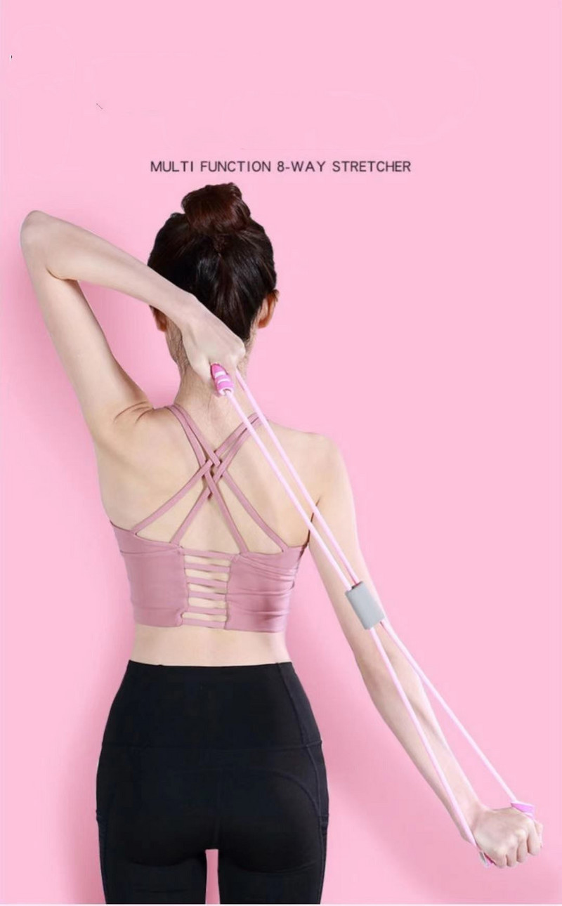 Curea elastică elastică pentru yoga cu 8 caractere Bărbați, femei, umăr deschis, exercițiu de întindere a spatelui frumos, centură de tragere, extensie pentru piept muscular