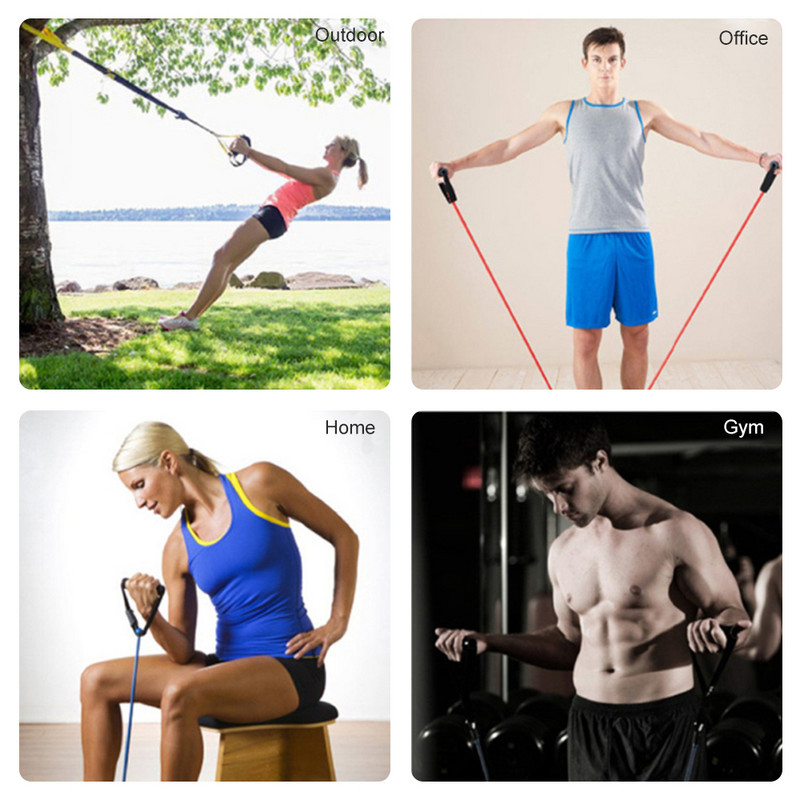 Benzi de rezistență din latex cu 5 niveluri cu mânere, frânghie de tragere pentru fitness, banda elastică pentru exerciții de fitness pentru antrenamente acasă