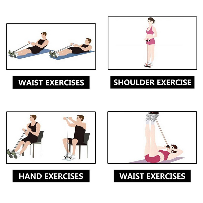 Frânghie de tensiune 2 tuburi Coarda de tragere pentru sit-up Benzi elastice portabile de fitness Pedală extractor de glezne Aparat de exercițiu abdominal pentru sală de gimnastică acasă