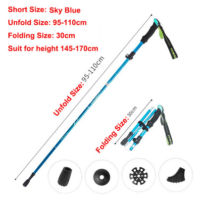 5 részes összecsukható túrabotok Ultrakönnyű Nordic Walking Botok Túrázás Teleszkópos Rúd Állítható Shock Botok Mászóbotok