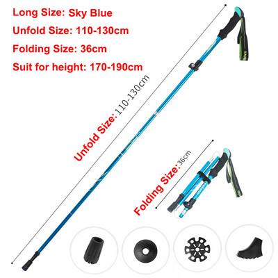 5 részes összecsukható túrabotok Ultrakönnyű Nordic Walking Botok Túrázás Teleszkópos Rúd Állítható Shock Botok Mászóbotok