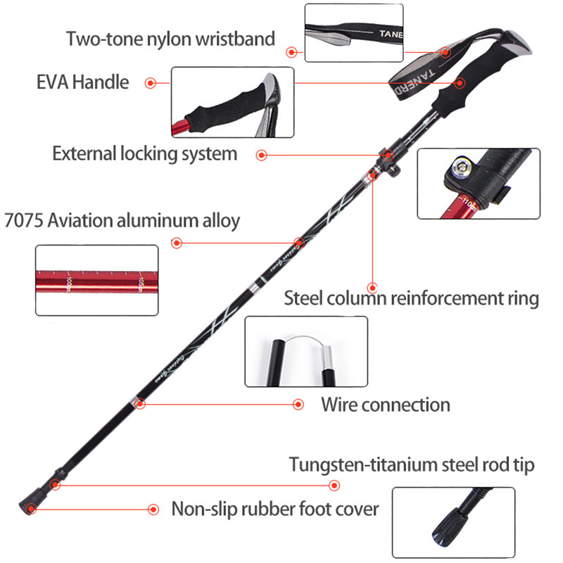 5 részes összecsukható túrabotok Ultrakönnyű Nordic Walking Botok Túrázás Teleszkópos Rúd Állítható Shock Botok Mászóbotok