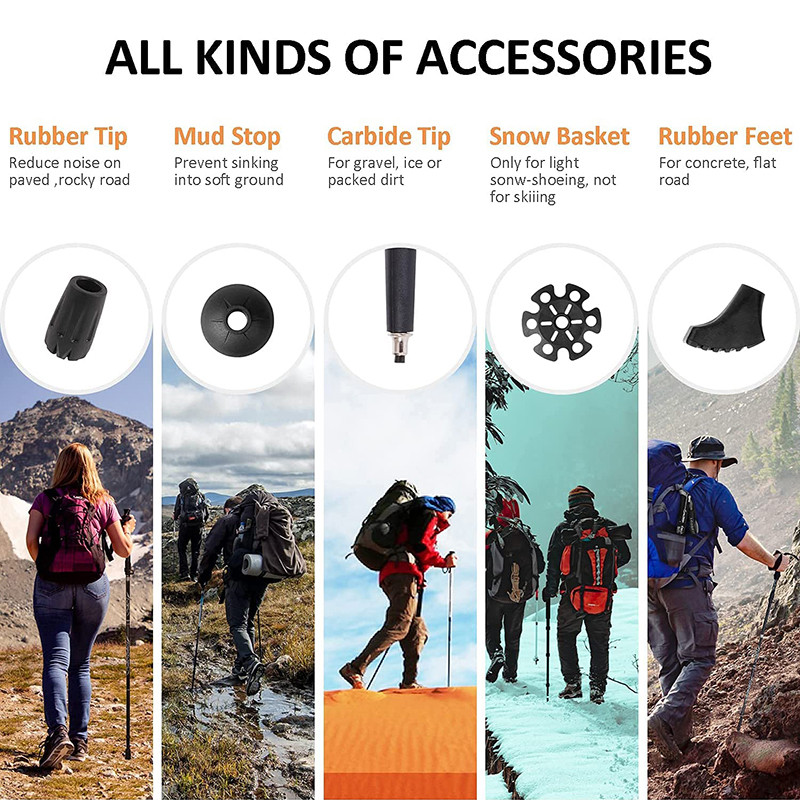 5 részes összecsukható túrabotok Ultrakönnyű Nordic Walking Botok Túrázás Teleszkópos Rúd Állítható Shock Botok Mászóbotok